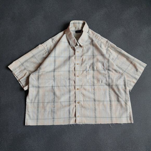 Y2K Cropped Yellow Grey Van Heusen Dress Shirt Large - Picture 1 of 8